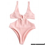 ZAFUL Womens Ribbed Twisted Plunging Neck Swimsuit Monokini Padded High Waisted Bikini Set Bathing Suits Light Pink B07MR5S642